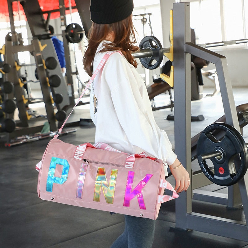 PINK Waterproof Women Travel Bag Sports Gym